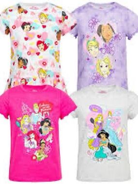 Disney Princess Girl’s 4 Pack Tee Shirts New